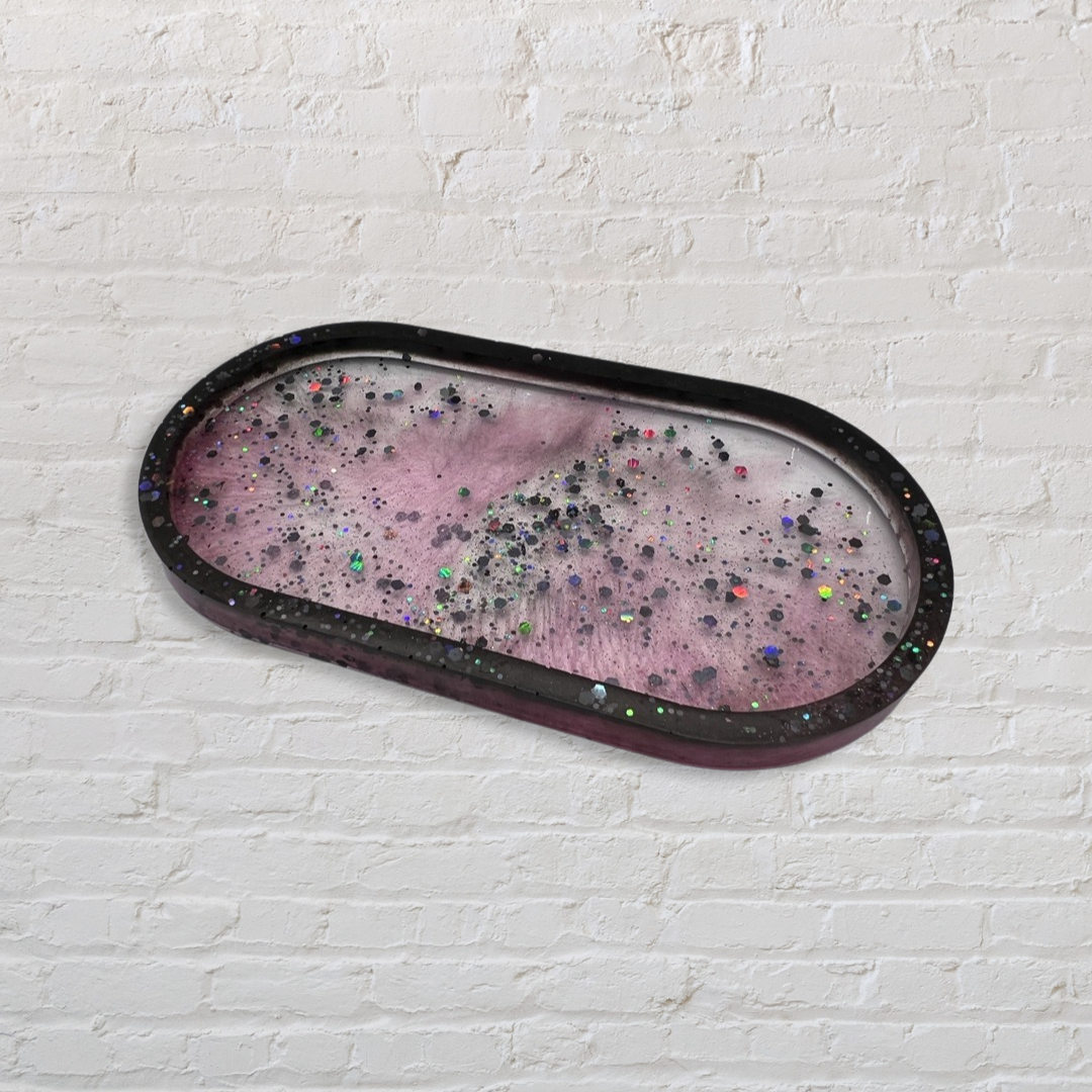 Pink oval glitter galaxy tray