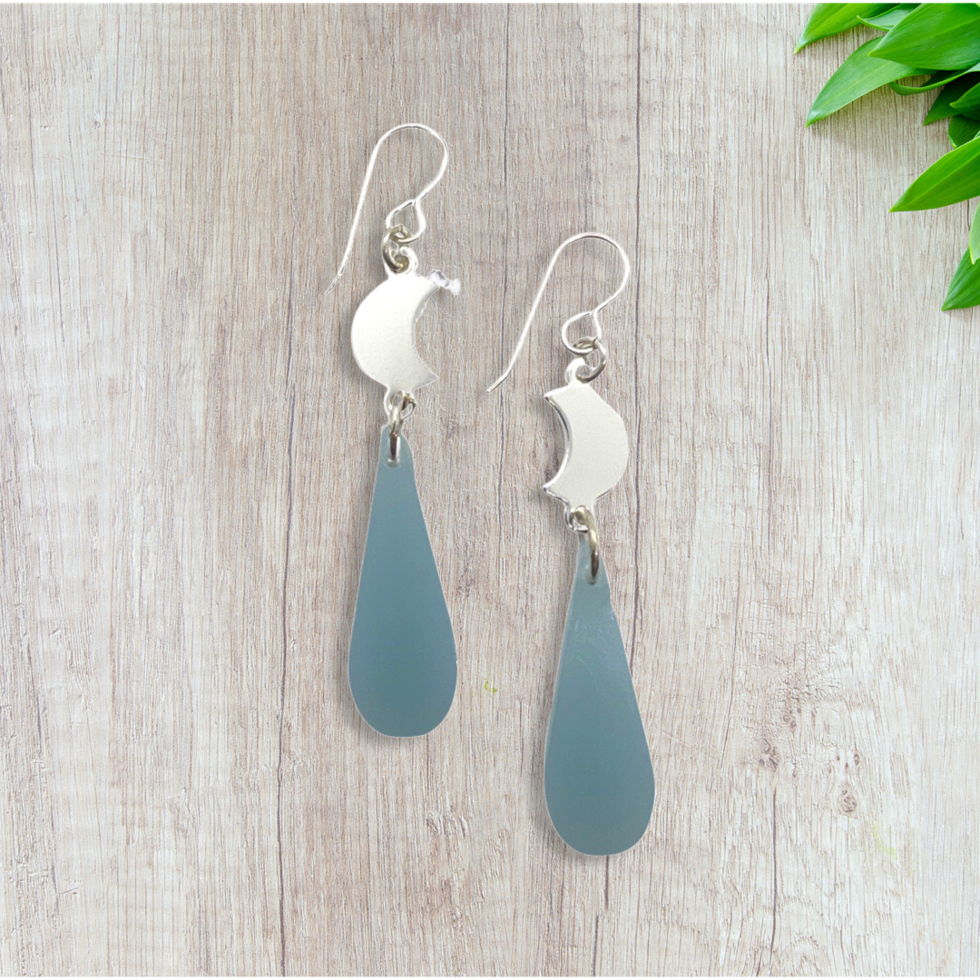 Tiny silver moon tear drop earrings