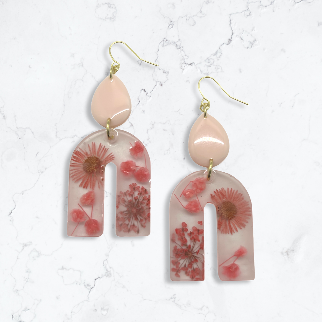 Pink flower arch earrings