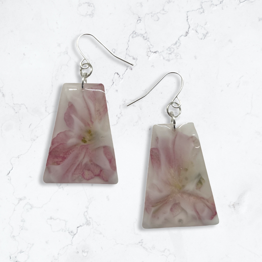 Milky white with pink flower earrings