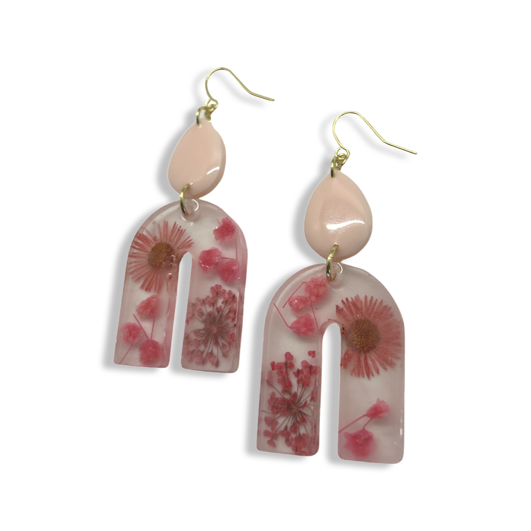 Pink flower arch earrings