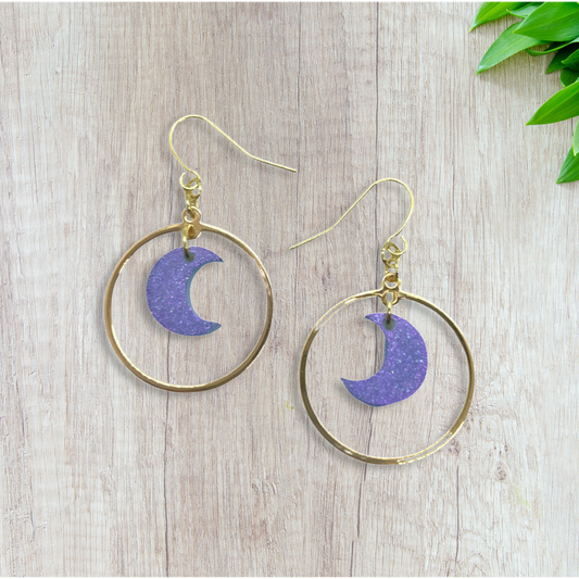 Gold rings with iridescent crescent moons