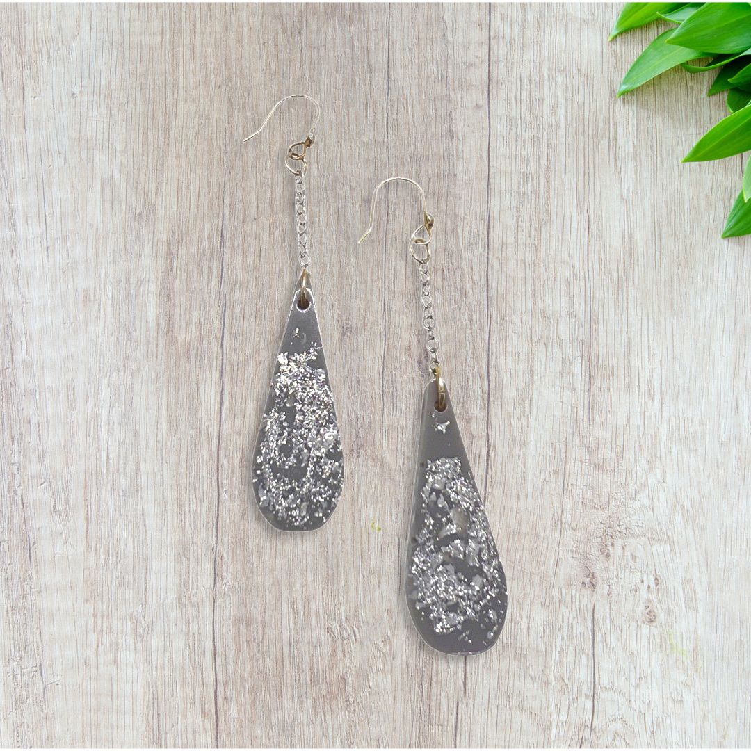 Gray & silver foil drop earrings