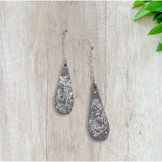 Gray & silver foil drop earrings