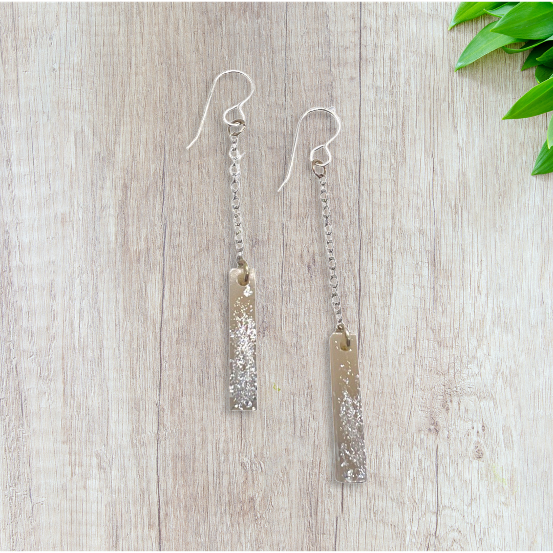 Thin beige rectangle dangle earrings