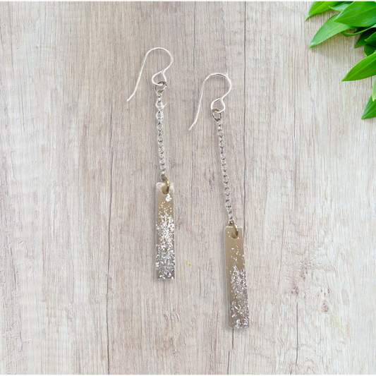 Thin beige rectangle dangle earrings