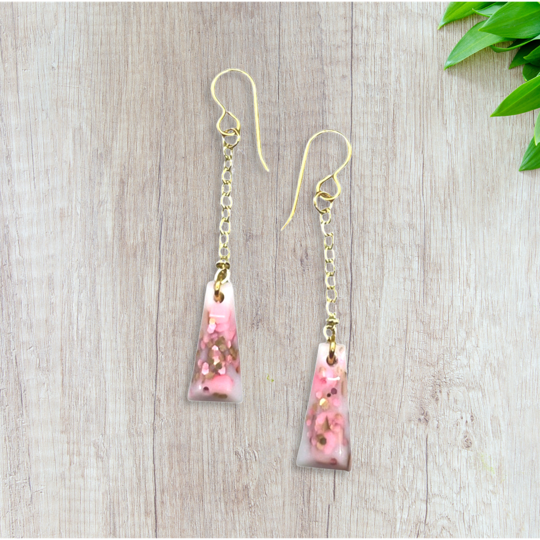 White with pink & gold glitter geometric dangles