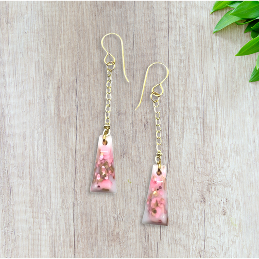 White with pink & gold glitter geometric dangles