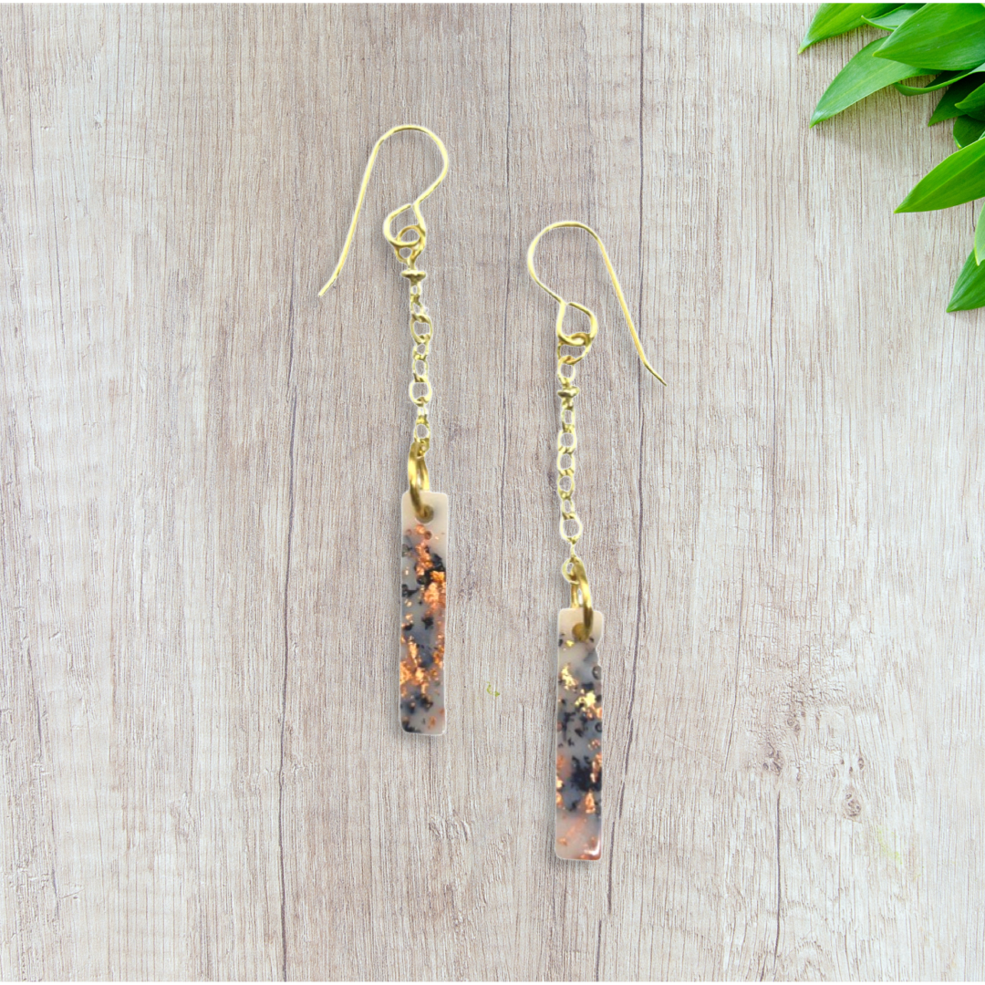 Beige & rose gold foil geometric earrings