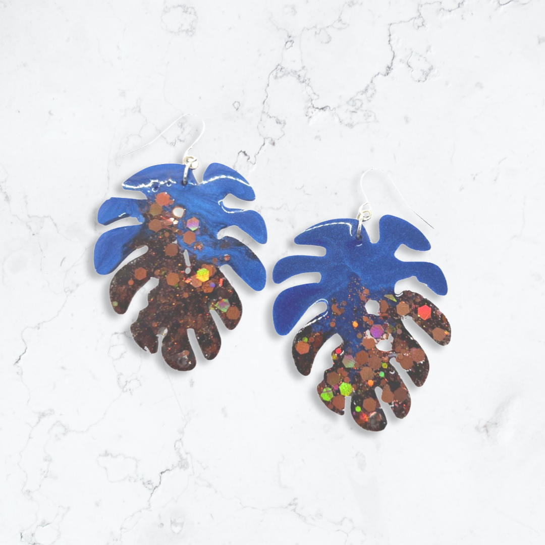 Brown & Navy leaf earrings